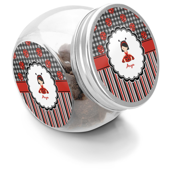 Custom Ladybugs & Stripes Puppy Treat Jar (Personalized)