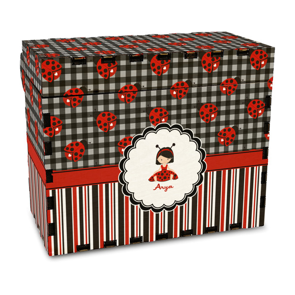 Custom Ladybugs & Stripes Wood Recipe Box - Full Color Print (Personalized)