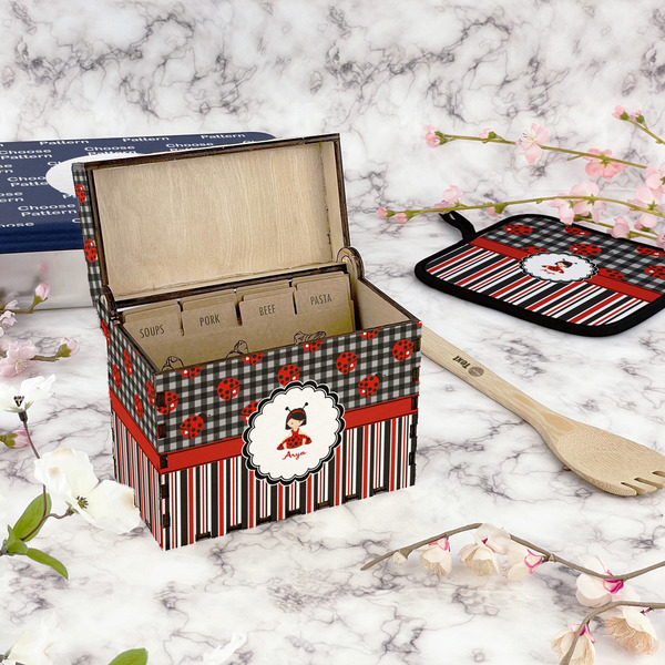 Ladybugs & Stripes Recipe Box - Full Color - In Context