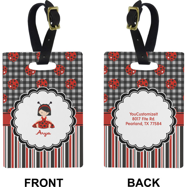 Ladybugs & Stripes Rectangle Luggage Tag (Front + Back)