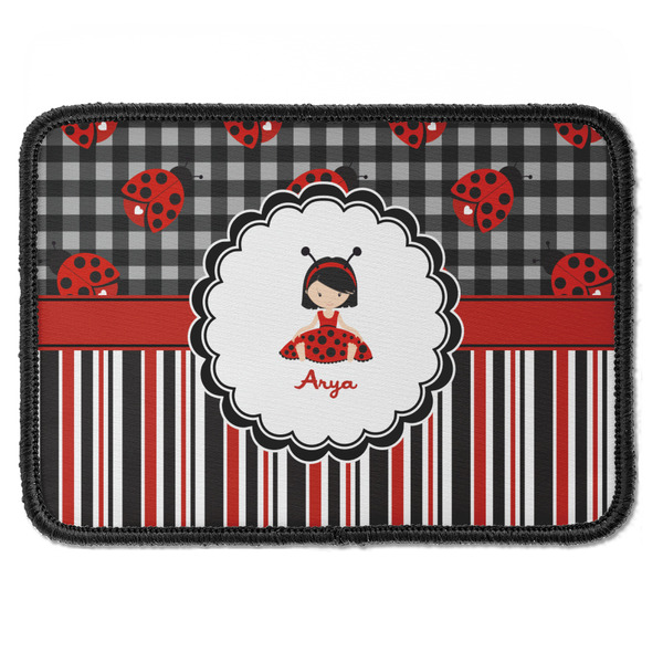 Custom Ladybugs & Stripes Iron On Rectangle Patch w/ Name or Text