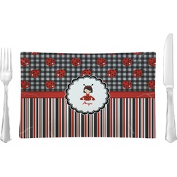 Ladybugs & Stripes Glass Rectangular Lunch / Dinner Plate (Personalized)