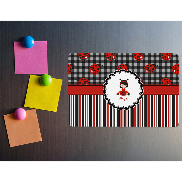 Ladybugs & Stripes Rectangular Fridge Magnet - LIFESTYLE