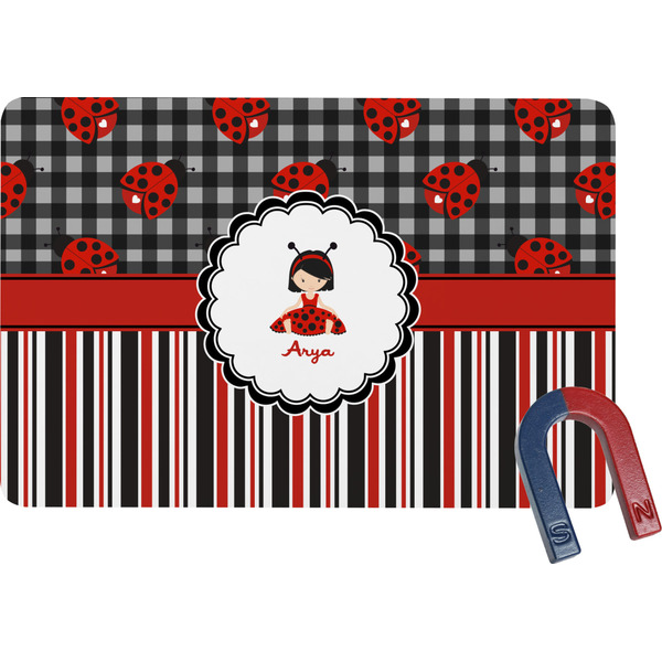 Custom Ladybugs & Stripes Rectangular Fridge Magnet (Personalized)