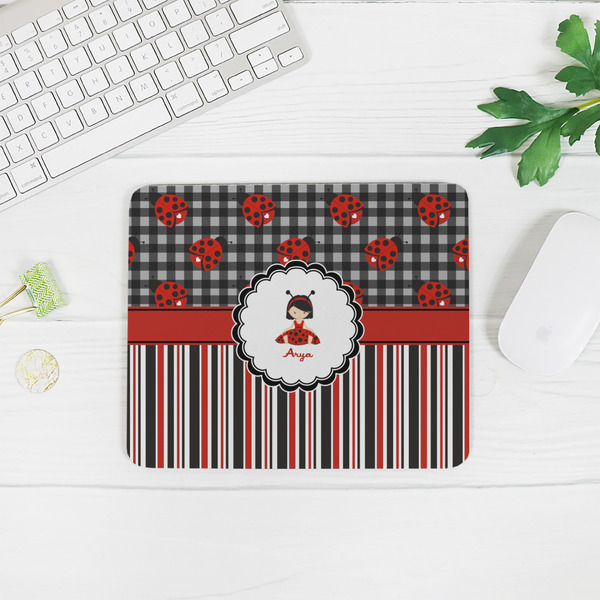 Ladybugs & Stripes Rectangular Mouse Pad - LIFESTYLE 2