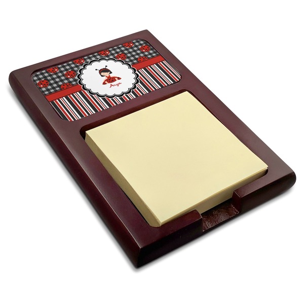 Custom Ladybugs & Stripes Red Mahogany Sticky Note Holder (Personalized)