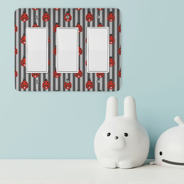 Ladybugs & Stripes Rocker Light Switch Covers - Triple - IN CONTEXT