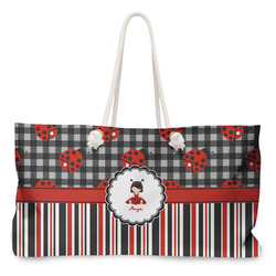 Ladybugs & Stripes Large Tote Bag with Rope Handles (Personalized)