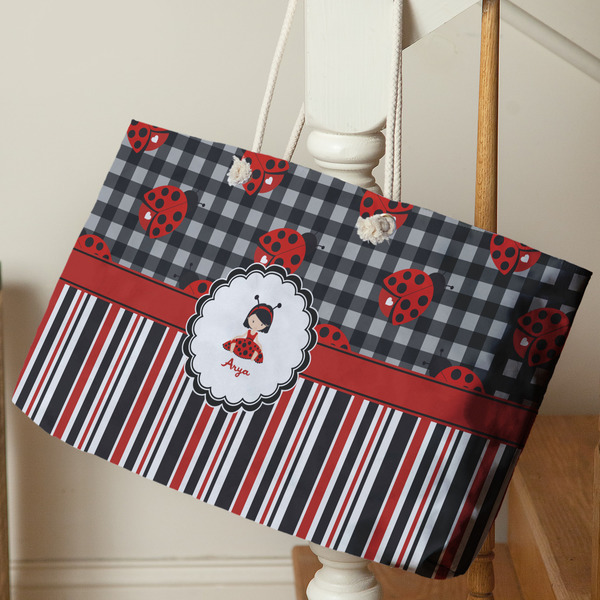 Ladybugs & Stripes Large Rope Tote - Life Style