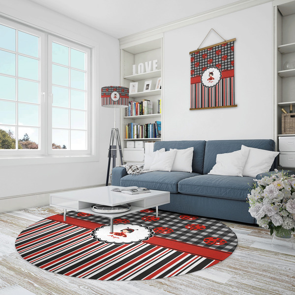 Ladybugs & Stripes Round Area Rug - IN CONTEXT