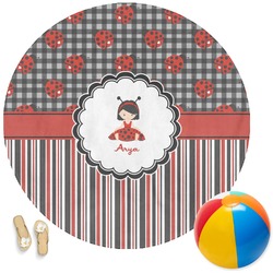 Ladybugs & Stripes Round Beach Towel (Personalized)