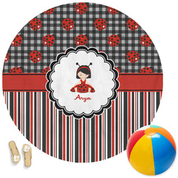 Ladybugs & Stripes Round Beach Towel (Personalized)