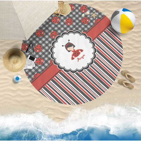 Ladybugs & Stripes Round Beach Towel Lifestyle