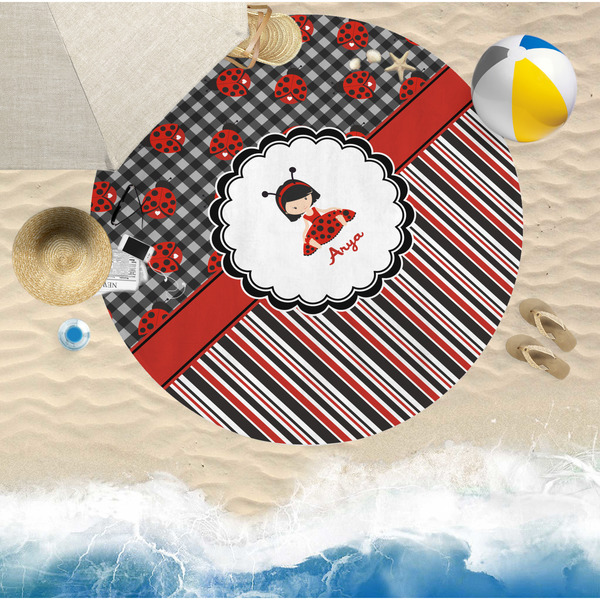 Ladybugs & Stripes Round Beach Towel Lifestyle