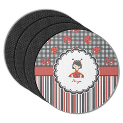 Ladybugs & Stripes Round Rubber Backed Coasters - Set of 4 (Personalized)