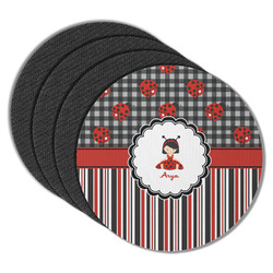Ladybugs & Stripes Round Rubber Backed Coasters - Set of 4 (Personalized)