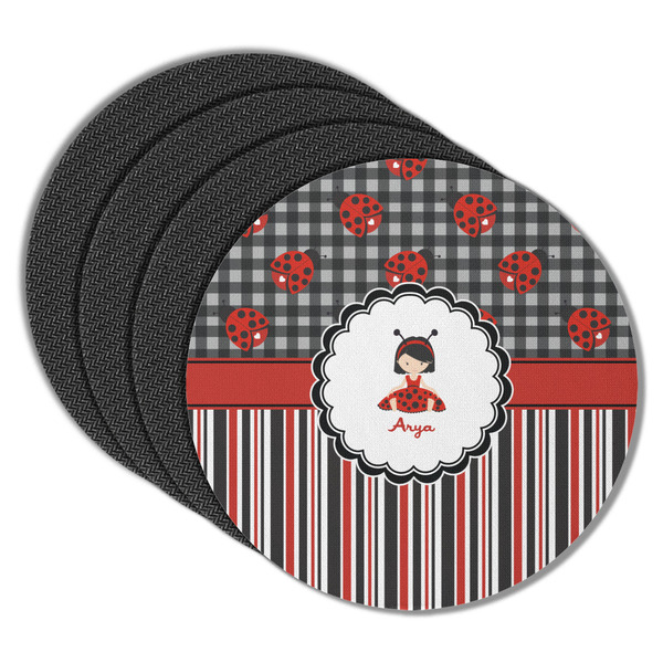 Ladybugs & Stripes Round Coaster Rubber Back - Main
