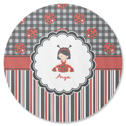 Ladybugs & Stripes Round Rubber Backed Coaster (Personalized)