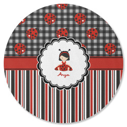 Ladybugs & Stripes Round Rubber Backed Coaster (Personalized)