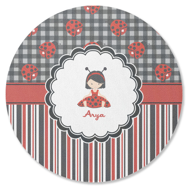 Ladybugs & Stripes Round Coaster Rubber Back - Single