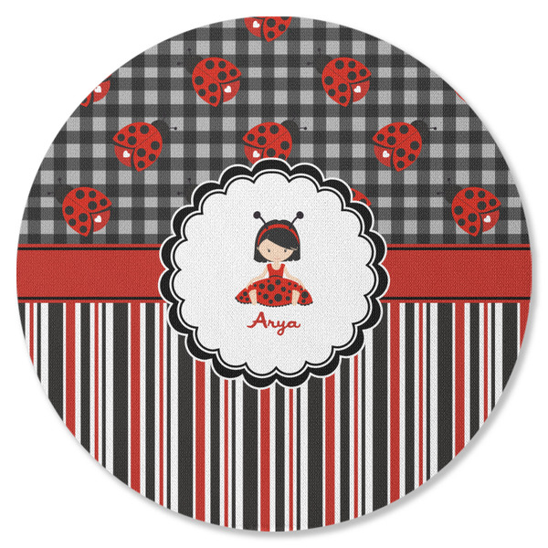 Ladybugs & Stripes Round Coaster Rubber Back - Single