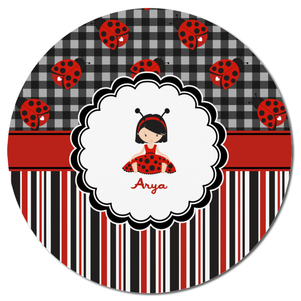 Ladybugs & Stripes Round Fridge Magnet - FRONT