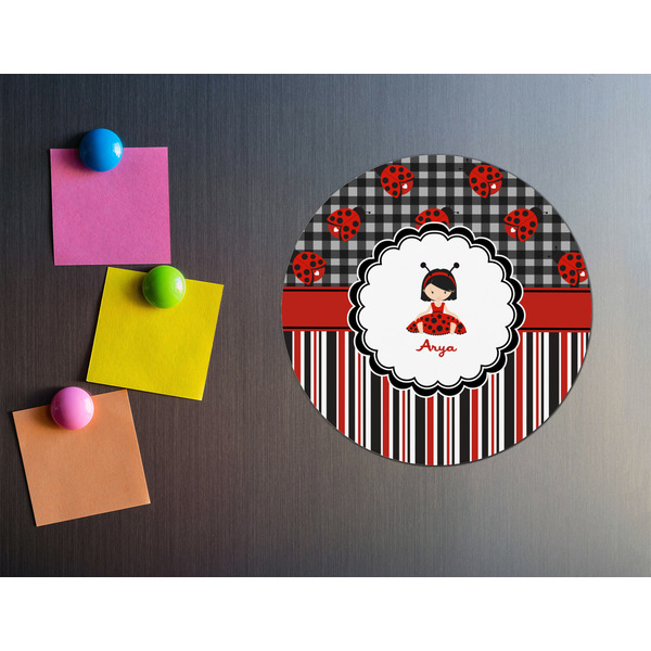 Ladybugs & Stripes Round Fridge Magnet - LIFESTYLE