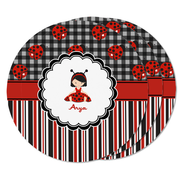 Ladybugs & Stripes Round Fridge Magnet - THREE