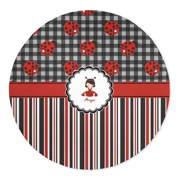 Custom Ladybugs & Stripes 5' Round Indoor Area Rug (Personalized)