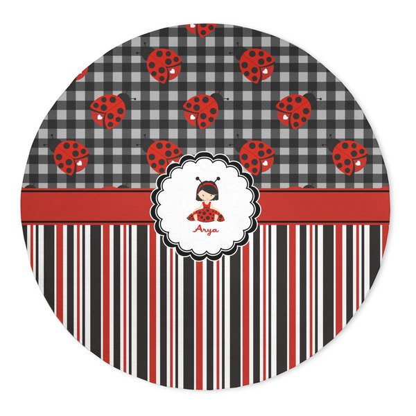 Custom Ladybugs & Stripes 5' Round Indoor Area Rug (Personalized)