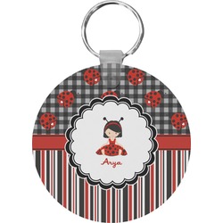 Ladybugs & Stripes Round Plastic Keychain (Personalized)