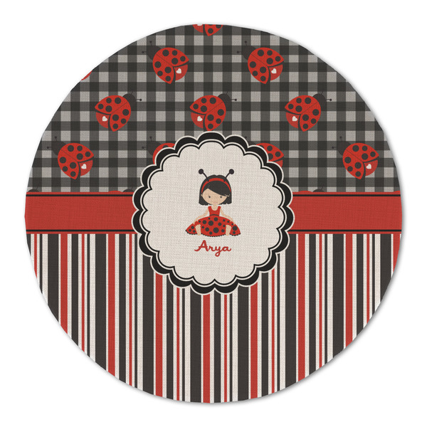 Ladybugs & Stripes Round Linen Placemats - FRONT (Double Sided)
