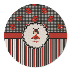 Ladybugs & Stripes Round Linen Placemat - Single Sided (Personalized)