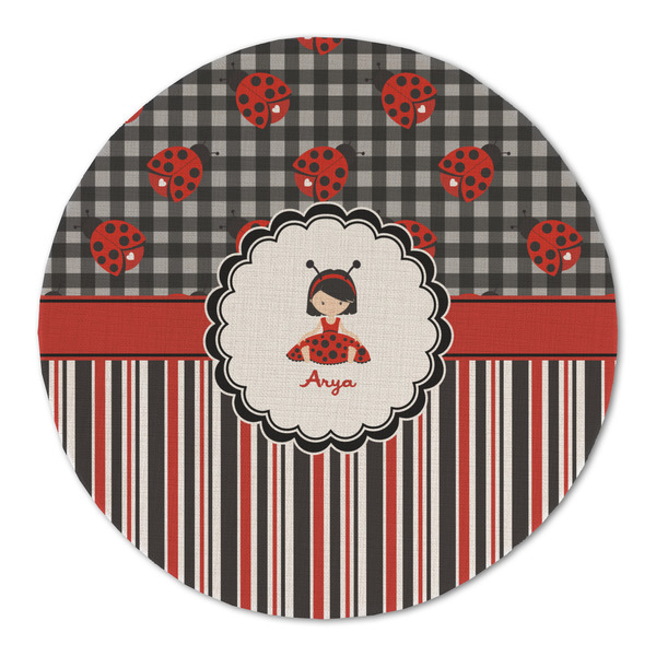 Custom Ladybugs & Stripes Round Linen Placemat - Single Sided (Personalized)