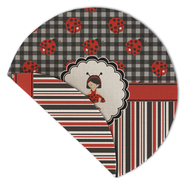 Ladybugs & Stripes Round Linen Placemats - Front (folded corner double sided)