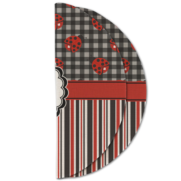 Ladybugs & Stripes Round Linen Placemats - HALF FOLDED (double sided)