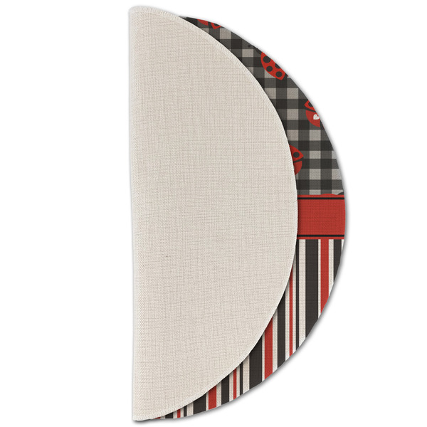 Ladybugs & Stripes Round Linen Placemats - HALF FOLDED (single sided)
