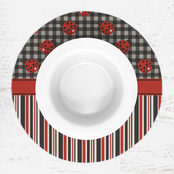 Ladybugs & Stripes Round Linen Placemats - LIFESTYLE (single)
