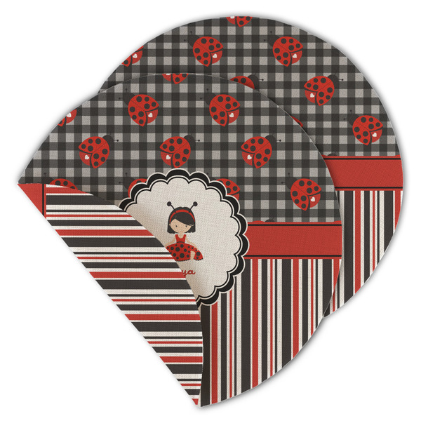 Custom Ladybugs & Stripes Round Linen Placemat - Double Sided (Personalized)