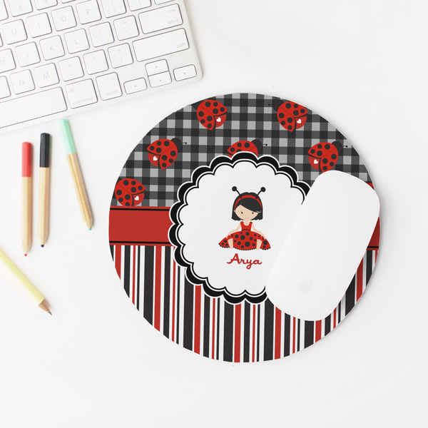 Ladybugs & Stripes Round Mousepad - LIFESTYLE 2
