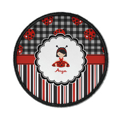 Ladybugs & Stripes Iron On Round Patch w/ Name or Text