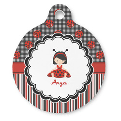 Ladybugs & Stripes Round Pet ID Tag (Personalized)