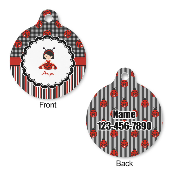 Ladybugs & Stripes Round Pet Tag - Front & Back