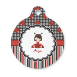 Ladybugs & Stripes Round Pet ID Tag - Small (Personalized)