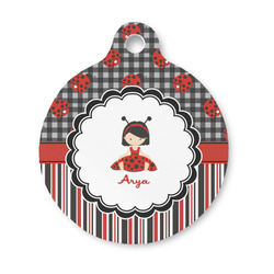 Ladybugs & Stripes Round Pet ID Tag - Small (Personalized)