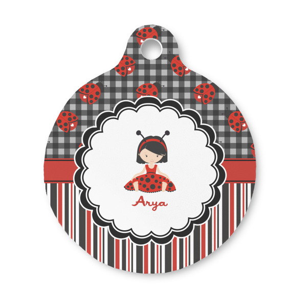 Custom Ladybugs & Stripes Round Pet ID Tag - Small (Personalized)