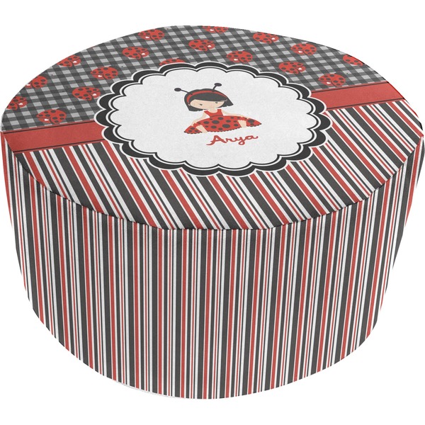 Custom Ladybugs & Stripes Round Pouf Ottoman (Personalized)