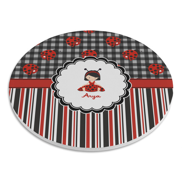 Ladybugs & Stripes Round Stone Trivet - Angle View