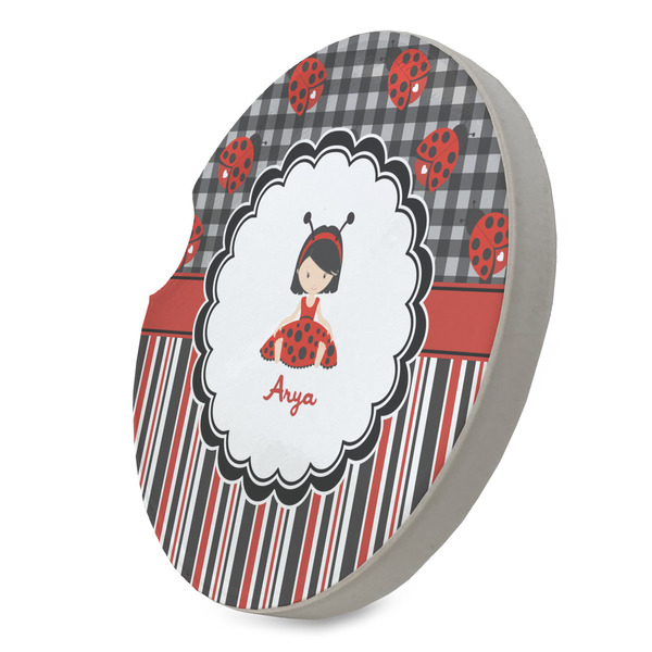 Ladybugs & Stripes Sandstone Car Coaster - STANDING ANGLE
