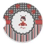 Ladybugs & Stripes Sandstone Car Coaster - Single (Personalized)